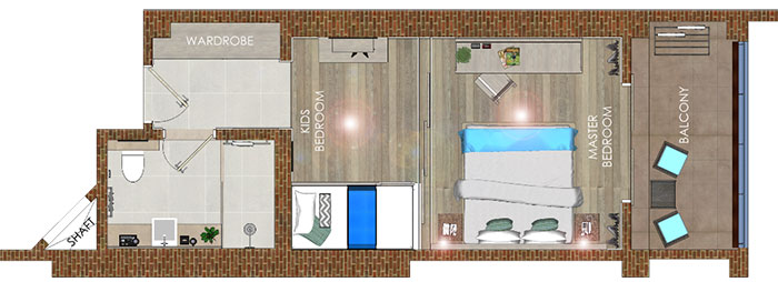 Family studio bunk room layout Grandmirage Resort Bali