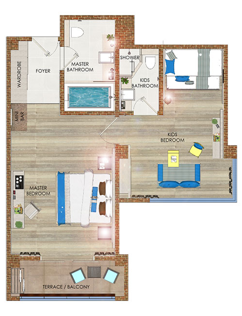 Junior Suite room layout, Grandmirage Resort Bali