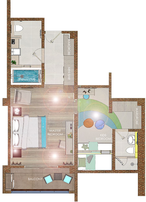 Kids Suite room layout, Grandmirage Resort Bali